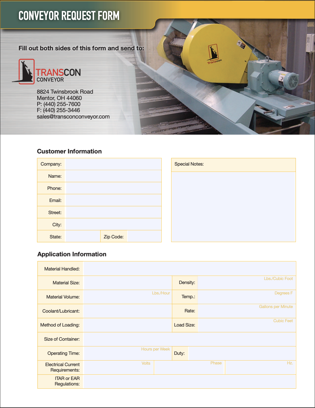 Conveyor RFQ Form