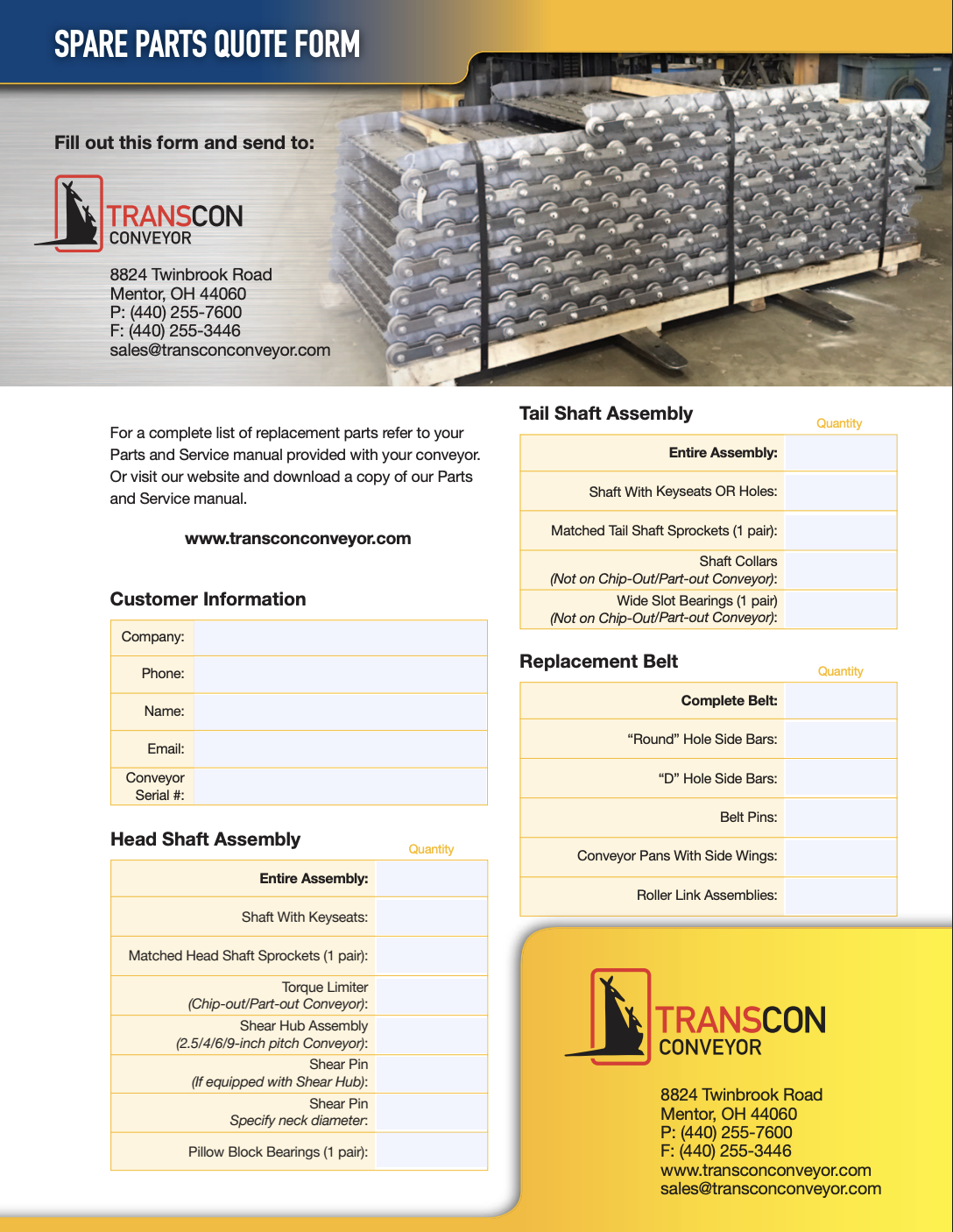 Spare Parts RFQ Form